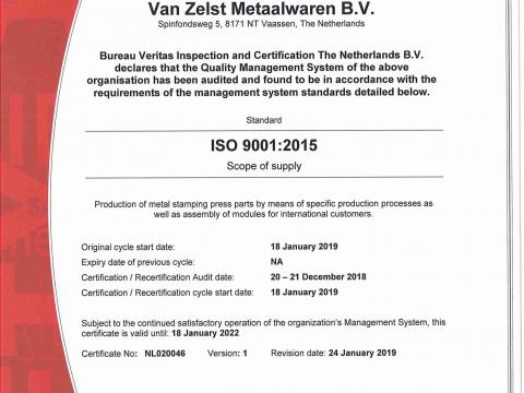 ISO9001:2015 | Van Zelst Groep